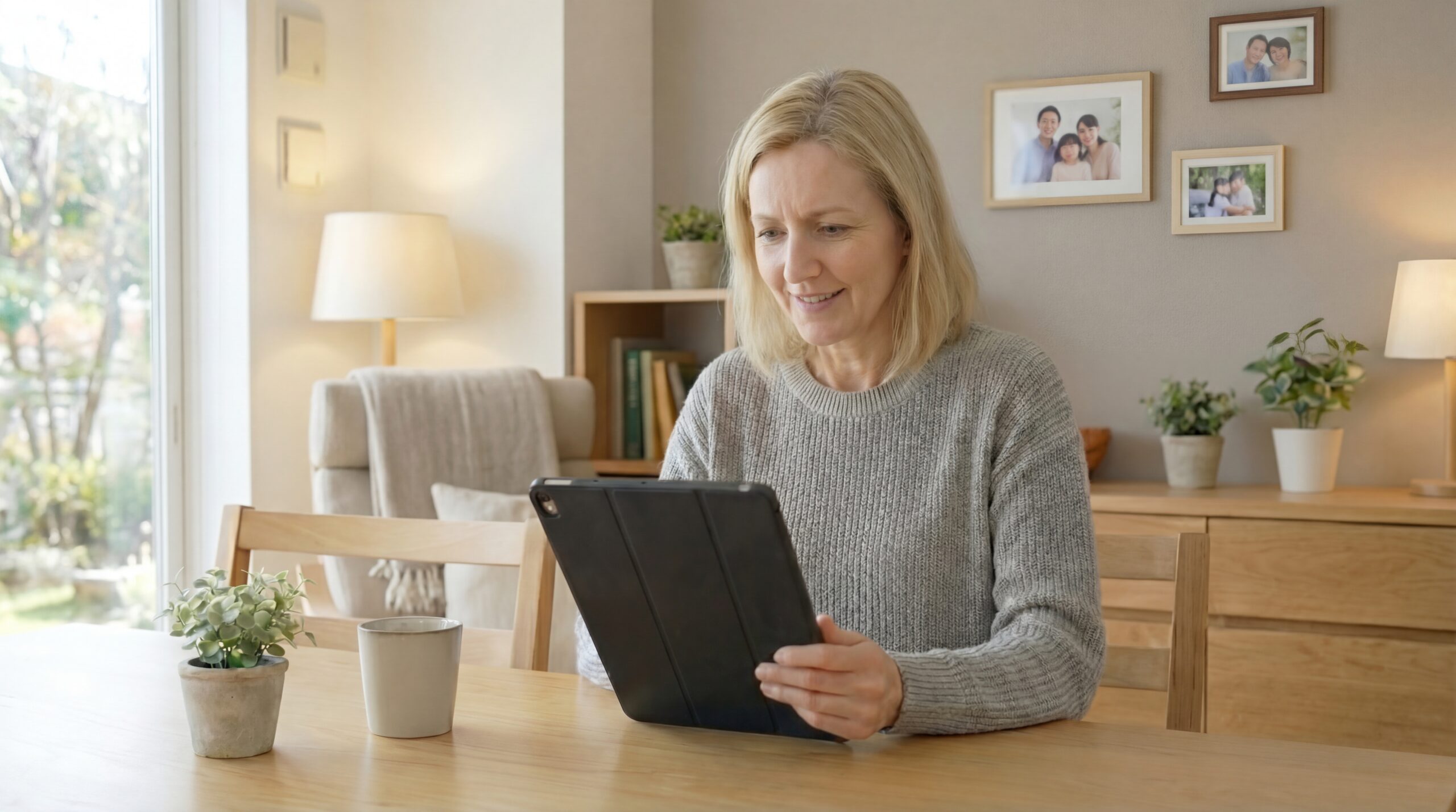 Frau schaut auf ihr Tablett, die eine THC Werte im Blut Tabelle betrachtet.